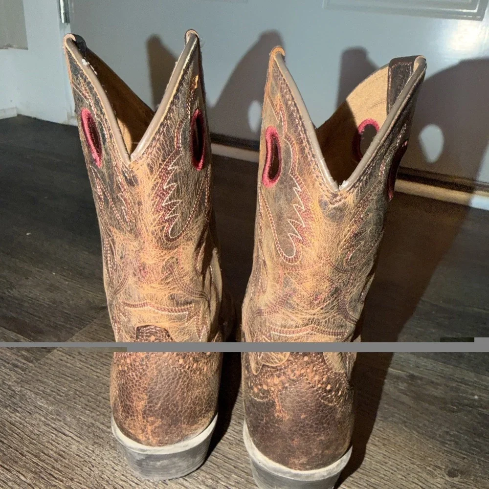 Ariat Kids Heritage Roughstock Cowboy Western Boots Brown Leather Youth US Sz 1